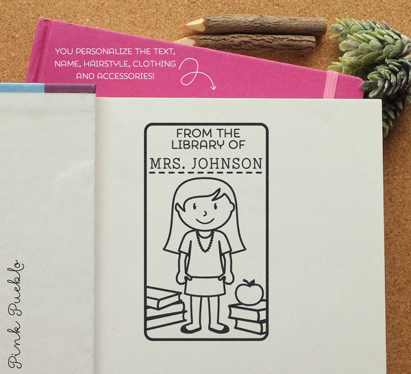 Teacher Book Stamp, Personalized Custom Bookplate Rubber Stamp, Teache –  PinkPueblo